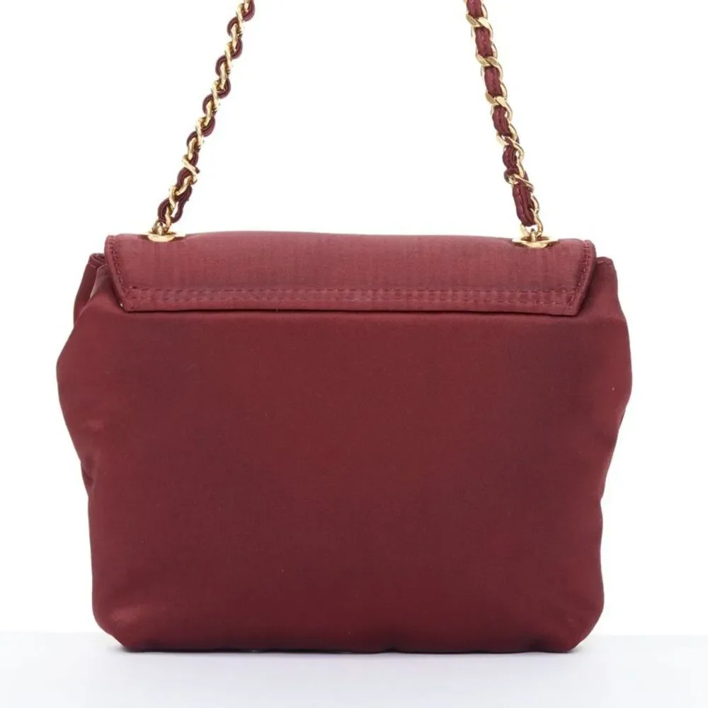 CHANEL 1990 Vintage burgundy satin envelope CC turnlock chain shoulder bag